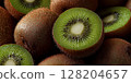 Delicious ripe whole and sliced kiwi fruits. Top view , healthy eating or healthy lifestyle 128204657
