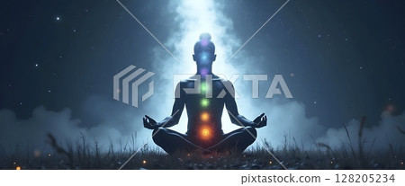 Spiritual Chakra Energy In Midnight Meditation 128205234