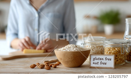 A person prepares a meal at home in a kitchen 128205797