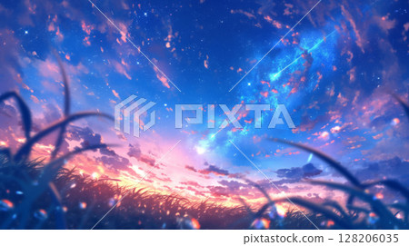 Stunning Galaxy Sky Over Glowing Cloudscape at Sunrise Stunning Galaxy Sky Over Glowing Cloudscape at Sunrise 128206035