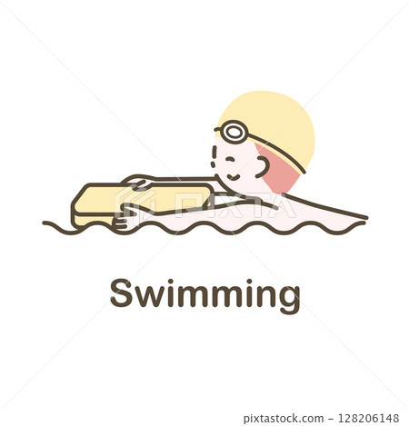 Illustration of a child swimming with a kickboard Illustration of a child swimming with a kickboard 128206148