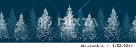 Christmas. Winter horizontal background. Winter Forest background. Christmas trees of dots. Christmas seamless background. hand drawing. Not AI. Vector illustration Christmas. Winter horizontal background. Winter Forest background. Christmas trees of dots. Christmas seamless background. hand drawing. Not AI. Vector illustration 128206229