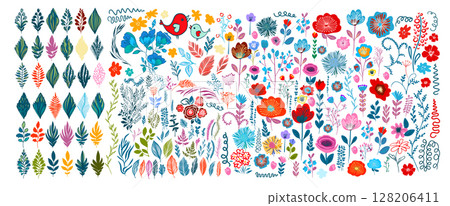 Set of different colored vector flowers . hand drawn. Not AI, Vector illustration Set of different colored vector flowers . hand drawn. Not AI, Vector illustration 128206411