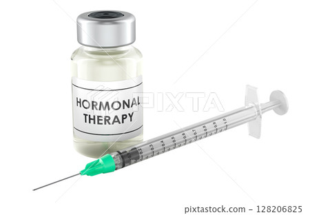 Hormonal therapy vial and syringe. 3D rendering 128206825