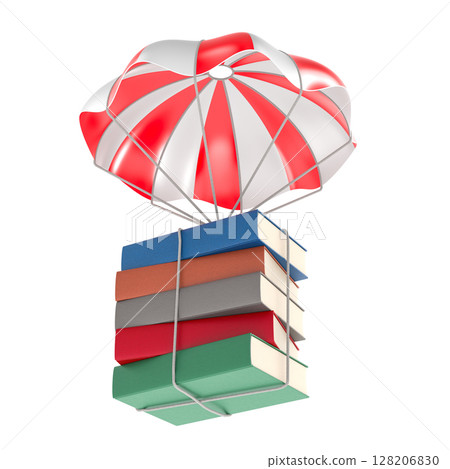 Parachute with stack of books. 3D rendering 128206830