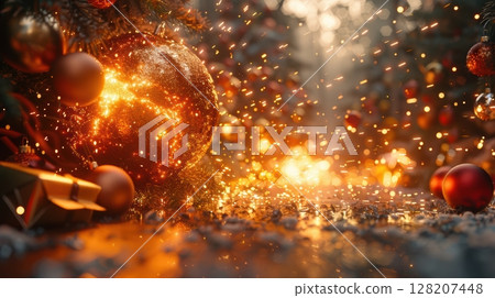 Beautiful Sparkling Christmas Ornaments Adorned with Colorful and Festive Lights Galore 128207448