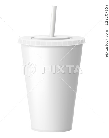 Soda drink plastic or paper cup with drinking straw, white package mockup, realistic 3d vector illustration. Cup with closed lid for Soda, juice or ice tea, fastfood soft drinks Soda drink plastic or paper cup with drinking straw, white package mockup, realistic 3d vector illustration. Cup with closed lid for Soda, juice or ice tea, fastfood soft drinks 128207655