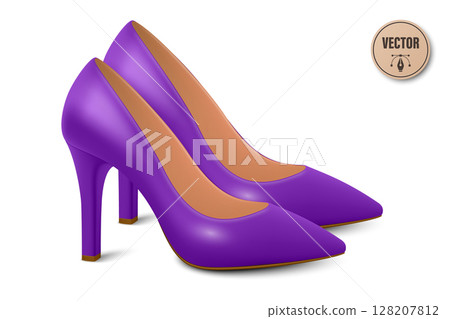 Vector 3d Realistic Purple High Heels Pair. Realistic Women s Shoes with Stiletto Heel for Fashion Poster, Shoe Store Banner, Clothing Catalog, Footwear Branding, Elegant Outfit Design, Online Shop Vector 3d Realistic Purple High Heels Pair. Realistic Women s Shoes with Stiletto Heel for Fashion Poster, Shoe Store Banner, Clothing Catalog, Footwear Branding, Elegant Outfit Design, Online Shop 128207812