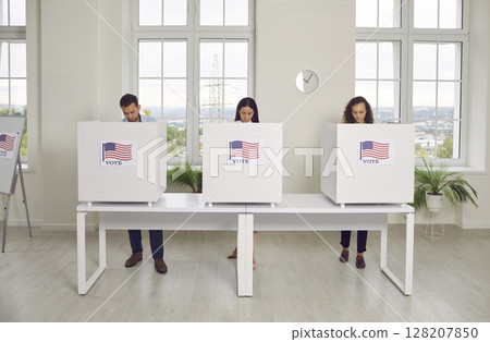 Diverse Group of USA Citizens Voting on Election Day Diverse Group of USA Citizens Voting on Election Day 128207850