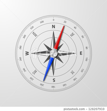 Vector Compass Realistic Icon for Navigation. Travel Compass Rose Illustration, Nautical Compass for Adventure, Journey and Tourism Design. Vintage Compass Map Element, Directional Symbol 128207910