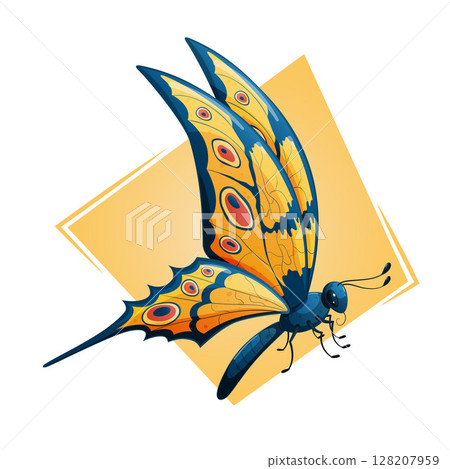 Butterfly on a yellow background. Vector illustration. 128207959