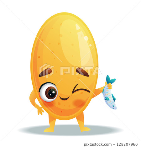 A cute funny pill omega. Vector illustration of a character on a white background. Isolated background. 128207960