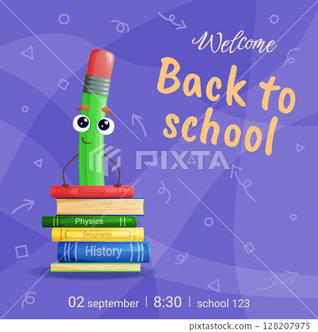 return to school vector banner. Background design with funny pencil characters. Design for poster, wallpaper, website and cover template. Vector illustration return to school vector banner. Background design with funny pencil characters. Design for poster, wallpaper, website and cover template. Vector illustration 128207975