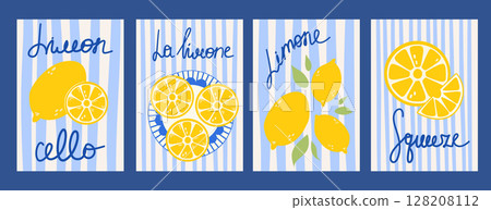 Set of colorful italian posters with lemons. 128208112