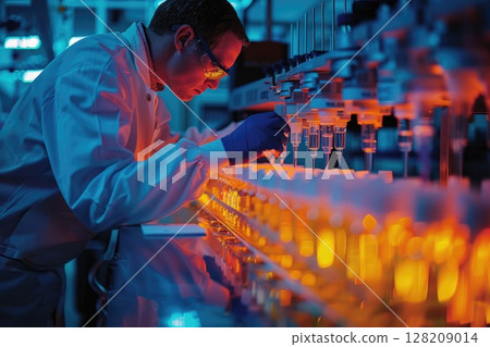 Scientist Performing Critical Research with Precision Equipment in a Modern Laboratory 128209014