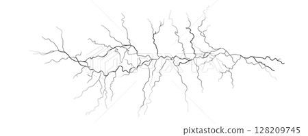 Crack Lightning Fracture Vein Neural Path Thin Jagged Line On White Background. Perfect For Damage Texture, Shock Effect, Sci-Fi Or Medical Themes. Vector Illustration. Crack Lightning Fracture Vein Neural Path Thin Jagged Line On White Background. Perfect For Damage Texture, Shock Effect, Sci-Fi Or Medical Themes. Vector Illustration. 128209745