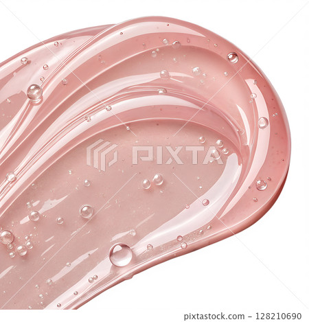 Pink gel swatch with shiny bubbles, abstract liquid effect isolated on transparent background, glossy surface, cosmetic design, skincare or beauty product 128210690