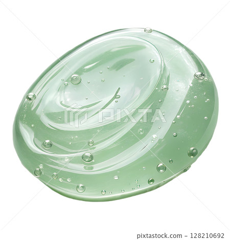 Light green gel swatch isolated on transparent background, pastel color sample, smooth texture, design element, cosmetic application 128210692