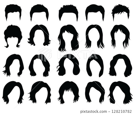 Black Silhouettes of Female and Male Hairstyles 128210782