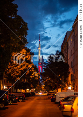 Zizkov television and observation tower in Vinohrady District in Prague, capital of Czech Republic 128211034