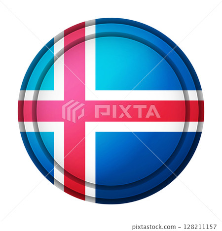 Glass light ball with flag of Iceland. Round sphere, template icon. Icelandic National symbol. Glossy realistic ball, 3D abstract vector illustration highlighted on a white background. Big bubble Glass light ball with flag of Iceland. Round sphere, template icon. Icelandic National symbol. Glossy realistic ball, 3D abstract vector illustration highlighted on a white background. Big bubble 128211157
