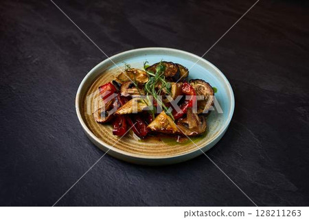 Grilled Vegetables on Plate with Herbs 128211263