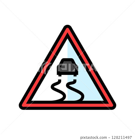 icy roads car driving obstacles color icon vector illustration 128211497