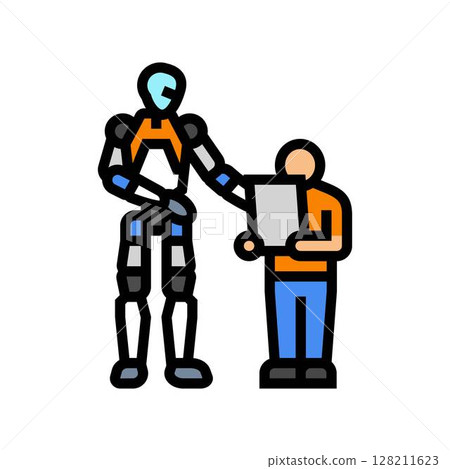 robot child interaction social robotics color icon vector illustration robot child interaction social robotics color icon vector illustration 128211623