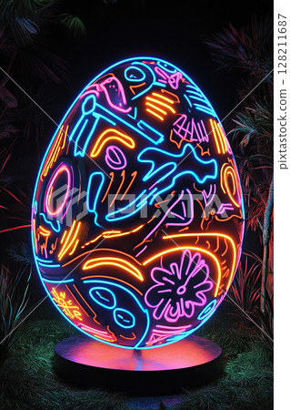Decor in the form of a neon egg glowing in the dark. Generated by artificial intelligence 128211687