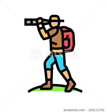 explorer with telescope geographical color icon vector illustration 128211792