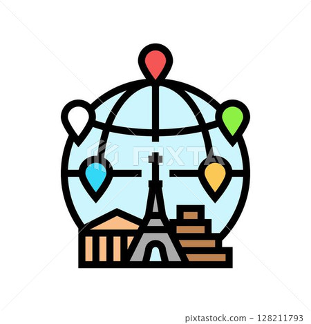globe with landmarks geographical discoveries color icon vector illustration 128211793