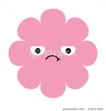 Emotional flower illustration with sad face and soft hues. Stylized bloom designed with expressive simplicity. 128211845