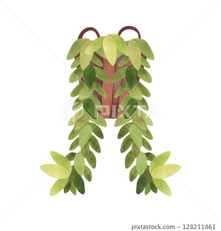 Succulent in a basket. Boho style interior decoration. Isolated watercolor illustration. Succulent in a basket. Boho style interior decoration. Isolated watercolor illustration. 128211861