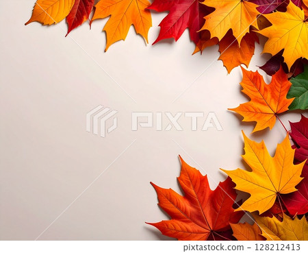 Autumnal maple leaves, autumn image, illustration 128212413
