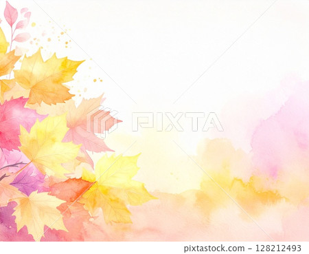 Autumnal maple leaves, autumn image, illustration 128212493