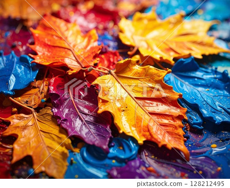 Autumnal maple leaves, autumn image, illustration 128212495