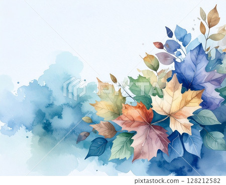 Autumnal maple leaves, autumn image, illustration 128212582