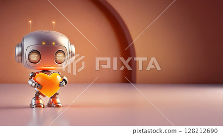 可愛的機器人在未來空間抱著一顆心臟 128212690