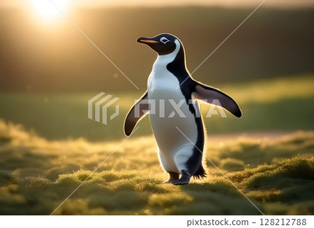 Penguin jumping towards the light 128212788
