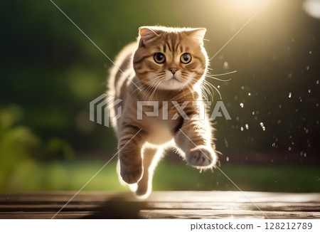 The curiosity of a bouncing Scottish Fold 128212789