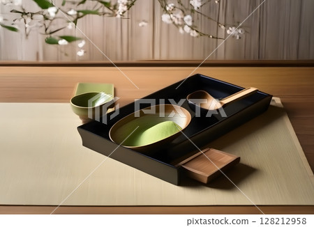 Spring cherry blossom and Japanese matcha set 128212958