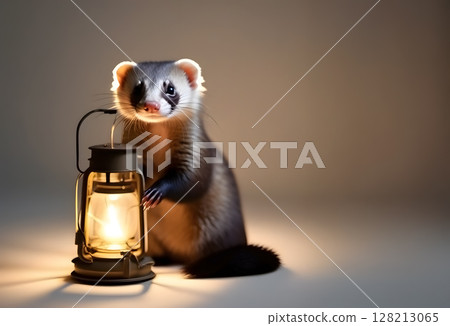 Lantern and ferret's quiet gaze 128213065
