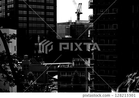 monochrome cityscape 128213301