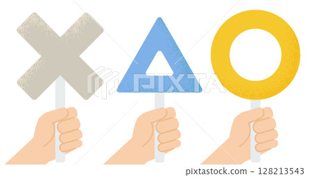 一手拿著○×△板的插畫素材|選擇,意圖表達,決定向量設計 一手拿著○×△板的插畫素材|選擇,意圖表達,決定向量設計 128213543