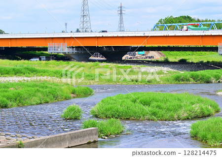 View downstream of Ogura Weir, Kan'etsu Expressway, Omoi River, Tochigi City 128214475