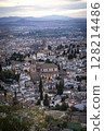 Close up view of the famous Albaicin neighborhood from San Miguel Alto balcony in Granada, Spain. 128214486