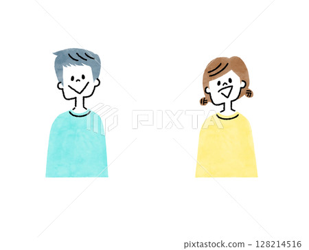 開朗微笑的小學男孩和女孩的圖標插圖 128214516