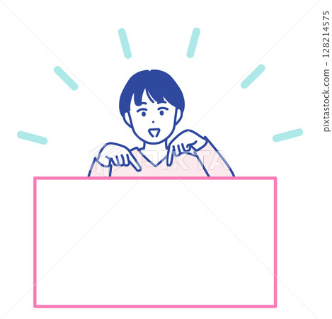 一名年輕男子指向下方的插圖 一名年輕男子指向下方的插圖 128214575