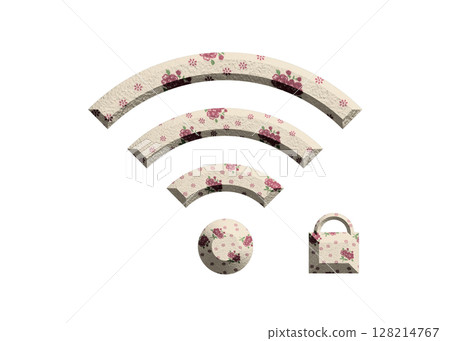 帶有鎖定 wifi 圖示象形圖的粉紅色花卉 Wi-Fi 符號插圖 128214767