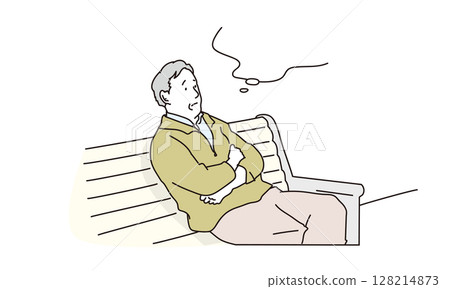 Illustration material of a senior man thinking on a bench 128214873